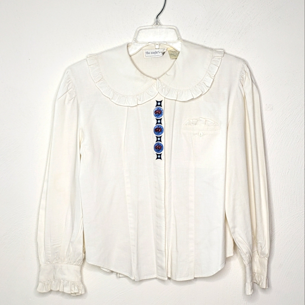 Vintage Eagles Eye Embroidered Doll Collar Blouse Size Small